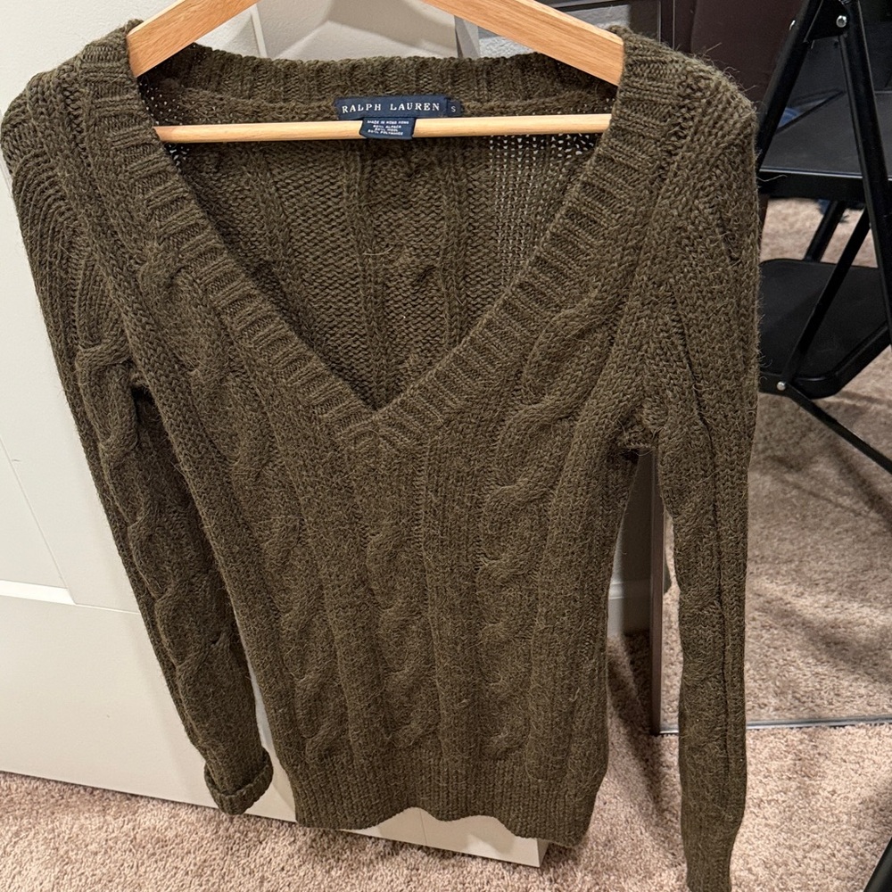 Ralph Lauren Women's V-Neck Sweater in Dark Olive